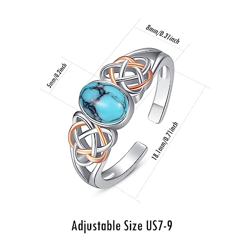 PRAYMOS 925 Sterling Silver Ring Birthstone Ring Turquoise Moss White Opal Ring for Women Celtic Knot Open Adjustable Thrumb Ring - color: green turquoise