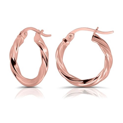 Hoops & Loops 925 Sterling Silver Twisted Hoop Earrings for Women - Hypoallergenic 14K Gold, Rose Gold, Black Flash Plated 2mm Thin Twist Design Round Click-Top Hoops, 15/20/25/30/35/40/50/60mm - color: Rose Gold-15mm (0.59 inch)