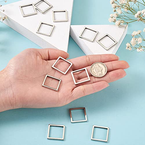 30Pcs Square Link Charms Hollow Frame Link Connector Charms Metal Hollow Pendants Open Bezel Pendant Stainless Steel Beading Hoop for Earrings Bracelet Necklace Jewelry Making - color: Matte Silver, Square