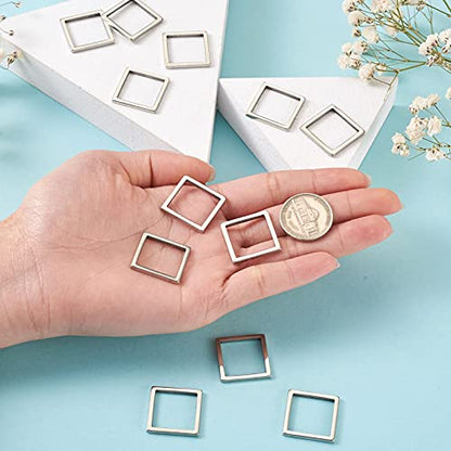 30Pcs Square Link Charms Hollow Frame Link Connector Charms Metal Hollow Pendants Open Bezel Pendant Stainless Steel Beading Hoop for Earrings Bracelet Necklace Jewelry Making - color: Matte Silver, Square