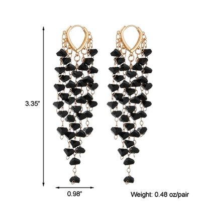Fringe Hoop Dangle Earrings, Long Beads Tassel Chain Earrings for Women Sparkly Chandelier Earrings - color: Black