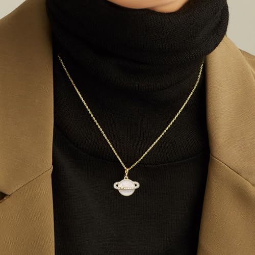 Planet Necklace for Women Gold-Plated Adorned with Saturn Earth Moon and Star Pendants Paired with a Medallion Pendant and Paperclip Chain Choker Adjustable Chain Length Jewelry Gift for Birthdays Dances and Parties - style: one star