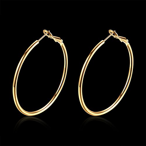Gold Hoop Earrings,18K Gold Plated Rounded Hoops Earrings for Women - color: Gold-Rounded-1.8"
