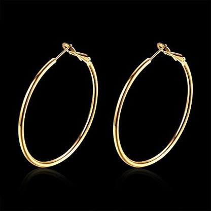 Gold Hoop Earrings,18K Gold Plated Rounded Hoops Earrings for Women - color: Gold-Rounded-1.8"
