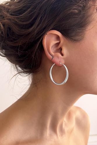 Robaice 925 Sterling Silver Hollow Hoop Earrings for Women, 30/40/50/60mm | Lightweight hollow circle hoops with a clean polished profile, hypoallergenic for everyday wear - size: 50mm Silver Hoop