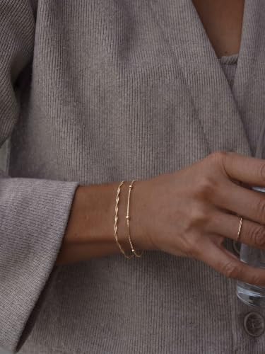 Moodear Gold Bracelets for Women, 2PCS Dainty 14K Gold Plated Link Chain | Waterproof Non Tarnish Jewelry, Adjustable Gold Plated Link & Bead Chain, Perfect for Daily Wear, Vacation Outfits & Gifts - color: gold-4