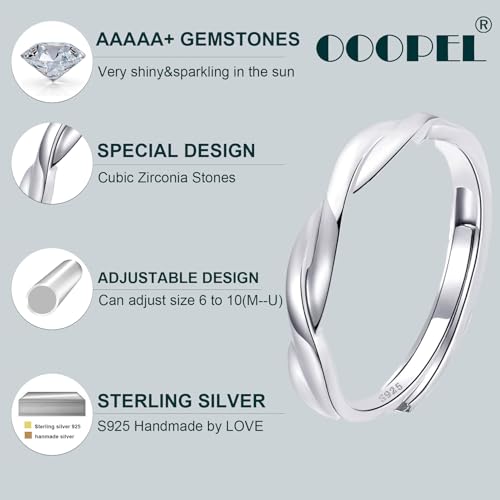 OOOPEL Sterling Silver Adjustable Ring S925 Silver Rings for Women Cubic Zirconia Twist Love Knot Dainty Ring Silver Minimalist Open Finger Rings Silver Thumb Sterling Silver Ring - color: Silver-ring