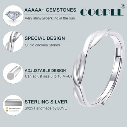 OOOPEL Sterling Silver Adjustable Ring S925 Silver Rings for Women Cubic Zirconia Twist Love Knot Dainty Ring Silver Minimalist Open Finger Rings Silver Thumb Sterling Silver Ring - color: Silver-ring