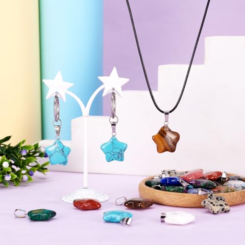 50Pcs Star Stone Pendants Healing Crystal Quartz Chakra Gemstone Rock Charms Random Mixed for Necklace Jewelry Making Hole: 2x7mm - color: 1-Mixed Color-Star-Random