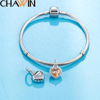 CHAWIN Birthstone Charms, 925 Sterling Silver Heart Dangle Charm, Sparkling CZ Compatible with Pandora Charm Bracelet, Necklace, Birthday Gifts for Women/Wife/Mother - style: 11# November