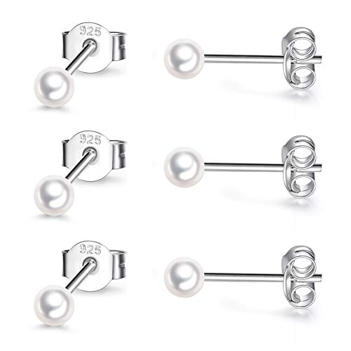 EPIRORA Sterling Silver Stud Earrings for Women Men- 3 Pairs 3mm Tiny Ball Stud Earrings Round CZ Earrings Pearl Earrings Set Cartilage Small Tragus Earrings - style: 3 Pairs-Pearl Earrings