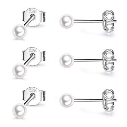 EPIRORA Sterling Silver Stud Earrings for Women Men- 3 Pairs 3mm Tiny Ball Stud Earrings Round CZ Earrings Pearl Earrings Set Cartilage Small Tragus Earrings - style: 3 Pairs-Pearl Earrings
