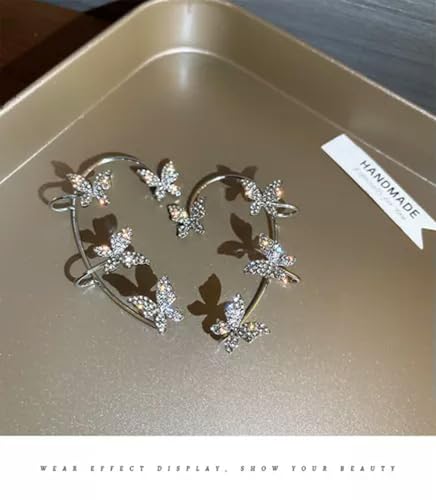 Gold Plated Zircon Butterfly Ear Cuff Clip Non Piercing Wrap Jewelry Earring New-Left-Gold Leaf(1pc) - color: Left-gold Leaf(1pc)