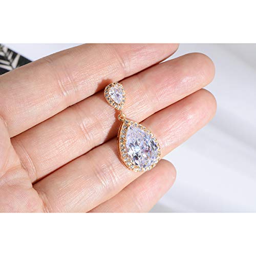 Bridal Jewelry Set for Wedding - 18k Plated Teardrop CZ Crystal Cubic Zirconia Rhinestone Necklace Earrings Set for Bride Bridesmaids Mother of Bride Party Prom Birthstone Costume Jewelry - color: Nov-Topaz