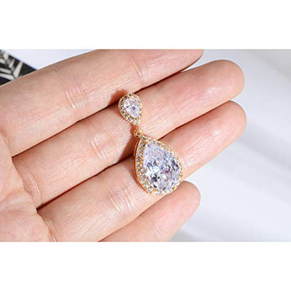 Bridal Jewelry Set for Wedding - 18k Plated Teardrop CZ Crystal Cubic Zirconia Rhinestone Necklace Earrings Set for Bride Bridesmaids Mother of Bride Party Prom Birthstone Costume Jewelry - color: Nov-Topaz
