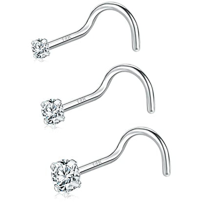 PunkTracker 20g 14K Real Gold Nose Rings CZ Simulated Diamond Nose Studs | Hypoallergenic Nostril Nose Piercing Jewelry for Women Men - color: 3pcs, 1.5/2/3mm, screw
