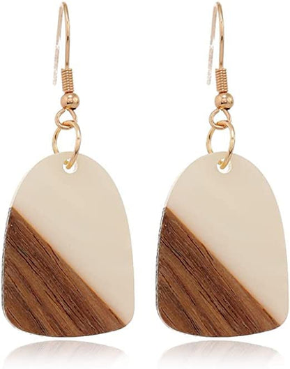 Boho Dangling Statement Earrings Simple Chic Wooden Earrings, Resin Geometric Bar Pendant Wood Earrings - color: Trapezoidal