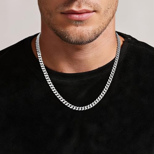 SanThree 7mm Pure Titanium Curb Link Chain Necklace, Smooth Skin Friendly Solid Titanium Chunky Double Tight Cuban Chain Necklaces Gift for Men Women Sensitive Skin Hip Hop Jewelry - color: 25.59 Inches