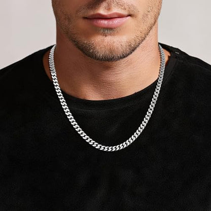SanThree 7mm Pure Titanium Curb Link Chain Necklace, Smooth Skin Friendly Solid Titanium Chunky Double Tight Cuban Chain Necklaces Gift for Men Women Sensitive Skin Hip Hop Jewelry - color: 25.59 Inches