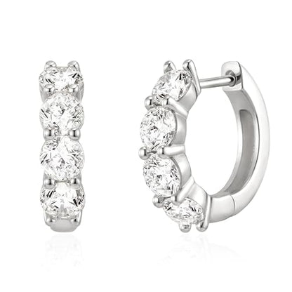 ASHINE 14k Gold Plated Huggie Earrings for Women, Small Hypoallergenic Stainless Steel Post Cuff Hoop Ear Ring Trendy Non Tarnish Cartilage Piercing Dainty Cubic Zirconia Jewelry - color: White Gold
