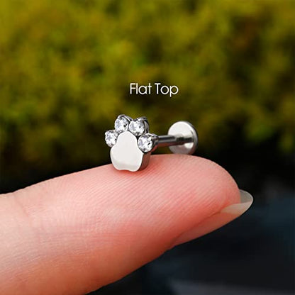 G23 Titanium Cartilage Earring Stud for Helix 16g Flat Back Dog Paw Cartilage Piercing Jewelry Front Top Screw Helix Tragus Earrings - color: Paw