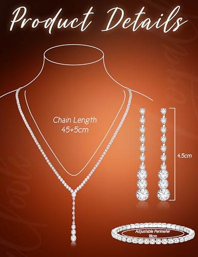 Crystal Silver Necklace and Earrings with Crystal Bracelet for Women | Teardrop Dangle Earrings Rhinestone Necklace Bracelet for Bride Bridesmaid Crystal Bridal Wedding Party Jewelry Sets - style: crystal neckalce+elastic bracelet