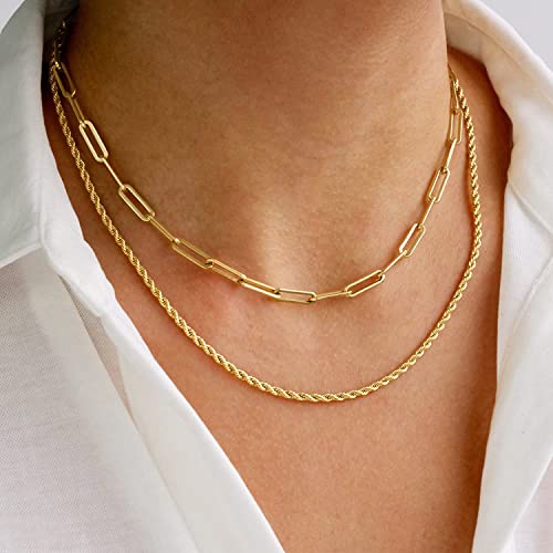 CHESKY 14K Gold Plated Layered Chain Necklace for Women | Trendy Cuban Link Chain, Chunky Paperclip Chain, Toggle Clasp Necklace, Fashion Gold Jewelry, Daily Gift for Women - style: Paperclip/Rope-GD