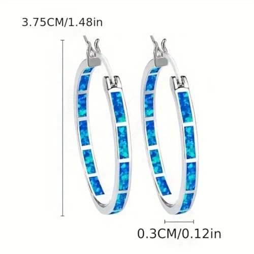 Blue Fire Opal Hoop Earrings for Women – Silver-Plated Inlay Hoops – Lightweight Boho Earrings – Ocean Style Jewelry Gift