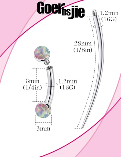 F136 Titanium 16g 6/8/10mm Opal Eyebrow/Rook/Snug/Vertical-Labret/VCH/Snake-Eyes/Anti-Tragus/Christina/Daith/Belly-Button/Bridge/Hood/Surface Curved Barbell Piercing Jewelry for Women Men - color: Pink, size: 6mm=1/4in