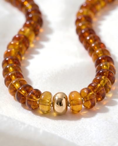 Chunky Colorful Bead Necklace Summer Fashion Statement Boho Beaded Chunky Necklace for Women Adjustable Length Lightweight Cool Suitable for Beach Vacation Daily Wear & Summer Parties - color: Amber