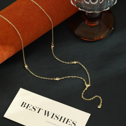 Lariat Gold Necklace for Women Dainty Long Necklaces 14k Gold Plated CZ Y Drop Chain Necklace Trendy Gold Jewelry Gifts - color: 5 Zircon-Y Necklace-gold-774