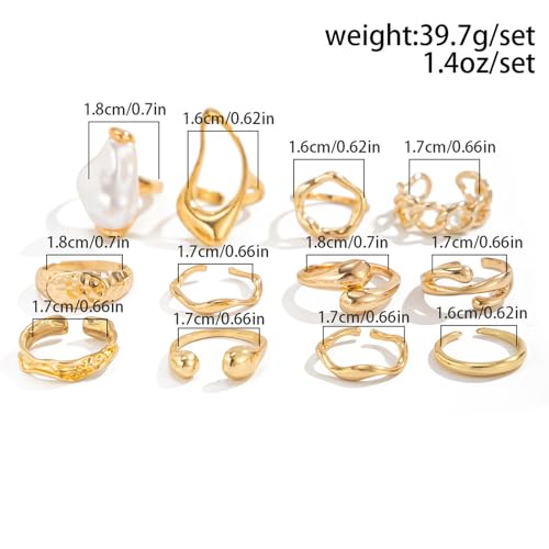 Gold Rings for Women Non Tarnish Stackable Rhinestone Moon Star Rings Dainty Stacking Pearl Butterfly Midi Pinky Thumb Joint Finger Knuckle Ring Set Gold Non Tarnish Jewelry Gifts Trendy Stuff - color: U Chunky Gold Rings 12Pcs