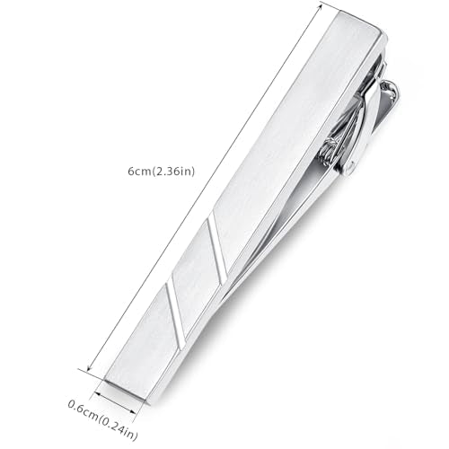HONEY BEAR 1.97" 2.12" 2.36" Standard Tie Clip for Men Business Wedding | Classic Minimalist, Steel-Plated Copper Base, Gift-Boxed, Thickened, Rounded Corners, Easy to Slide On, No Snag or Wrinkle - style: Brushed Silver 6cm