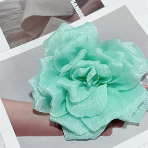 Flash Camellia Flower Brooch Pin for Women Men Elegant Texture Fabric Dahlia Rose Floral Brooches Lapel Pins Dainty Wedding Holiday Party Costume Dress Accessories Jewelry - color: Light Green