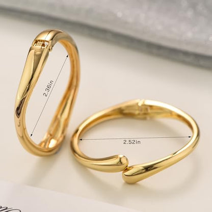 Gold Bangle Bracelets for Women Cuff Stackable Waterproof Non Tarnish Bracelet Stack Silver Plated 14k Chunky Bangles Jewelry Set for Woman - style: Style 15