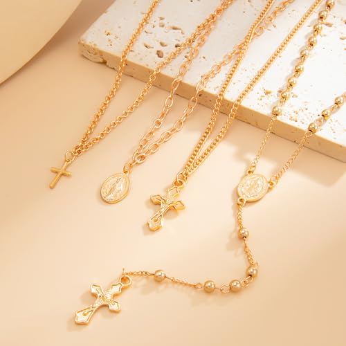 Layered Cross Necklace Set for Women, Layered Choker Necklaces Trendy Jewelry, Colorful Enamel Beaded Y-Shaped Lariat Necklace, Boho Multilayer Cross Necklace for Party and Daily Wear - color: Gold-05