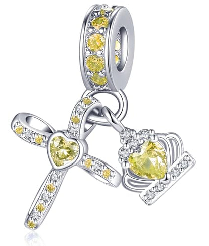 Silver Cross Birthstones Charm Fit for Pandora Charms Bracelet Crown Dangle Charms Beads Birthday Jewelry Gifts for Women - style: November