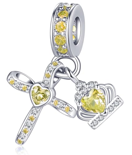 Silver Cross Birthstones Charm Fit for Pandora Charms Bracelet Crown Dangle Charms Beads Birthday Jewelry Gifts for Women - style: November