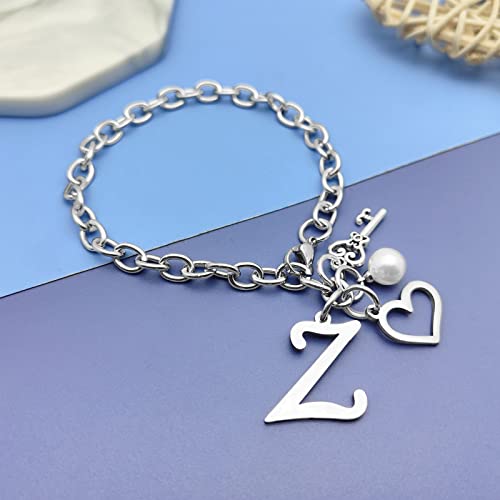 Initial A-Z Bracelets Gift for Women Girls Stainless Steel Chain Bracelet 26 Alphabet Jewelry Gifts for Birthday Anniversary Letter Bracelet Monogram Gifts for Sister Friend Girlfriends Mom 8.26 Inch - color: Z