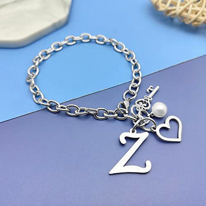 Initial A-Z Bracelets Gift for Women Girls Stainless Steel Chain Bracelet 26 Alphabet Jewelry Gifts for Birthday Anniversary Letter Bracelet Monogram Gifts for Sister Friend Girlfriends Mom 8.26 Inch - color: Z