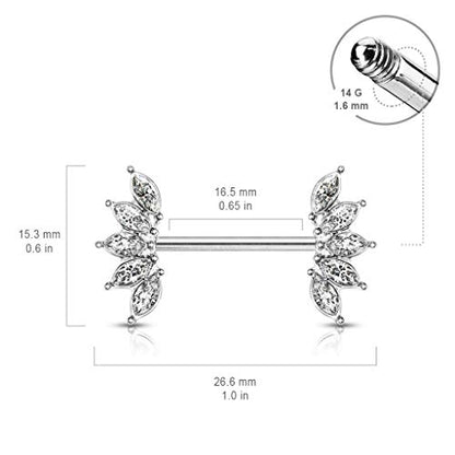 Pierced Owl - 14GA 316L Stainless Steel Crystal Marquise Fan Ends Nipple Barbells, Sold as A Pair - style: Pink