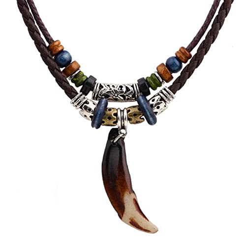 Wood Bead Necklace Africa Wooden Chain Statement Unisex Chunky Necklaces - color: Tooth Necklace