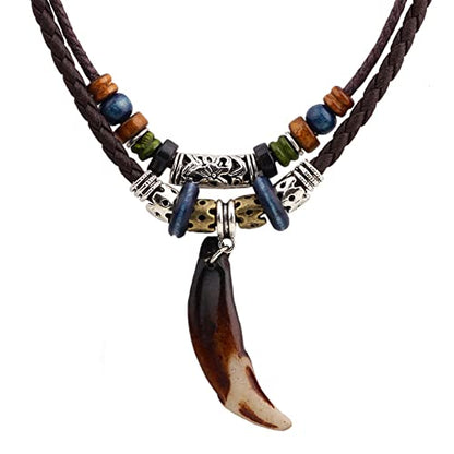 Wood Bead Necklace Africa Wooden Chain Statement Unisex Chunky Necklaces - color: Tooth Necklace