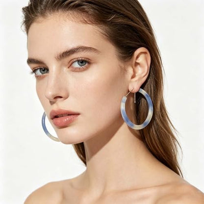Resin Hoop Earrings for Women Lightweight Big Tortoise Shell Earrings Chunky Acrylic Earrings Hypoallergenic Mottled Statement Fashion Jewelry Gifts - color: B