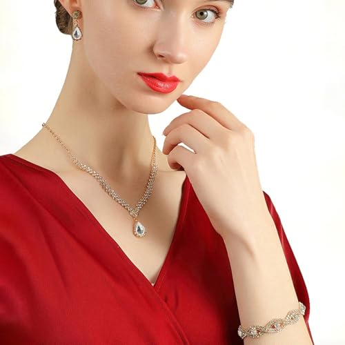 YYW 4 Pieces Women Evening Handbags Clutch Purse Bag with Rhinestone Crystal Jewelry Set for Wedding Party - color: gold 2