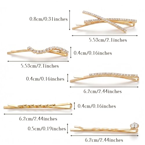 16 Pcs Gold Hair Pins Decorative I S X Shaped Diamond Hair Accessories Gold Rhinestone Bobby Pins Set Fancy Metal Hairs Clips Crystal Shiny Barrettes for Women Wedding Prom Party
