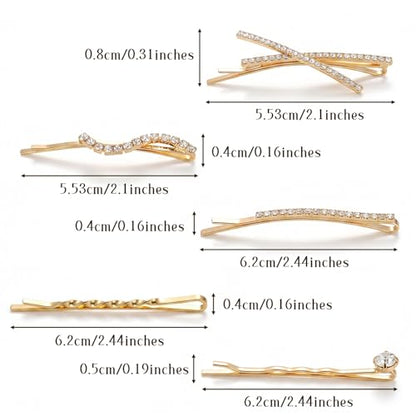 16 Pcs Gold Hair Pins Decorative I S X Shaped Diamond Hair Accessories Gold Rhinestone Bobby Pins Set Fancy Metal Hairs Clips Crystal Shiny Barrettes for Women Wedding Prom Party