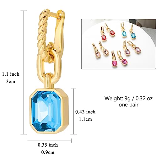 Birthstone Crystal Dangle Drop Earrings, 18K Gold Plated Huggie HoopEarring | Hypoallergenic Earring Jewelry Gifts for Women, Birthdays, anniversaries, weddings - color: Blue-1