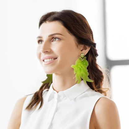 Long Feather Earrings for Women Bohemian Crystal Zirconia Dangle Feather Earrings Crystal Tassel Feather Earrings Wedding Halloween Prom Jewelry - color: Green
