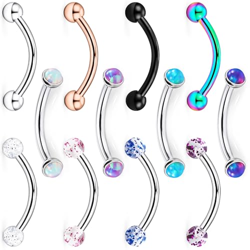 Jenxnjsjo 16g 8/10mm Eyebrow/Rook/Snug/Vertical-Labret/VCH/Snake-Eyes/Anti-Tragus/Cartilage/Daith/Belly-Button/Bridge/Hood/Surface Curved Barbell Piercing Jewelry for Women Men - color: Opal-B / Glitter / Ball, size: 8mm
